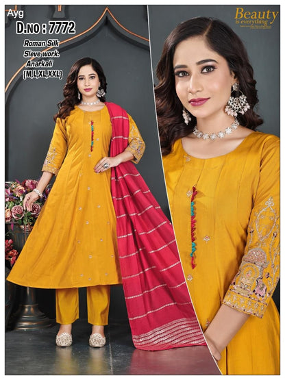 Design 281025 Ayg Roman Silk Readymade Anarkali Suits Exporter Ahmedabad