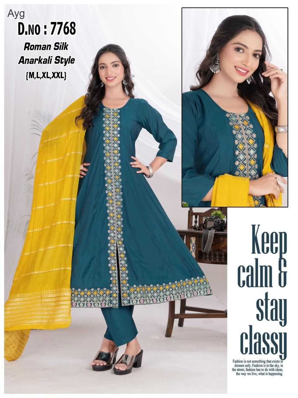 Design 281025 Ayg Roman Silk Readymade Anarkali Suits Exporter Ahmedabad