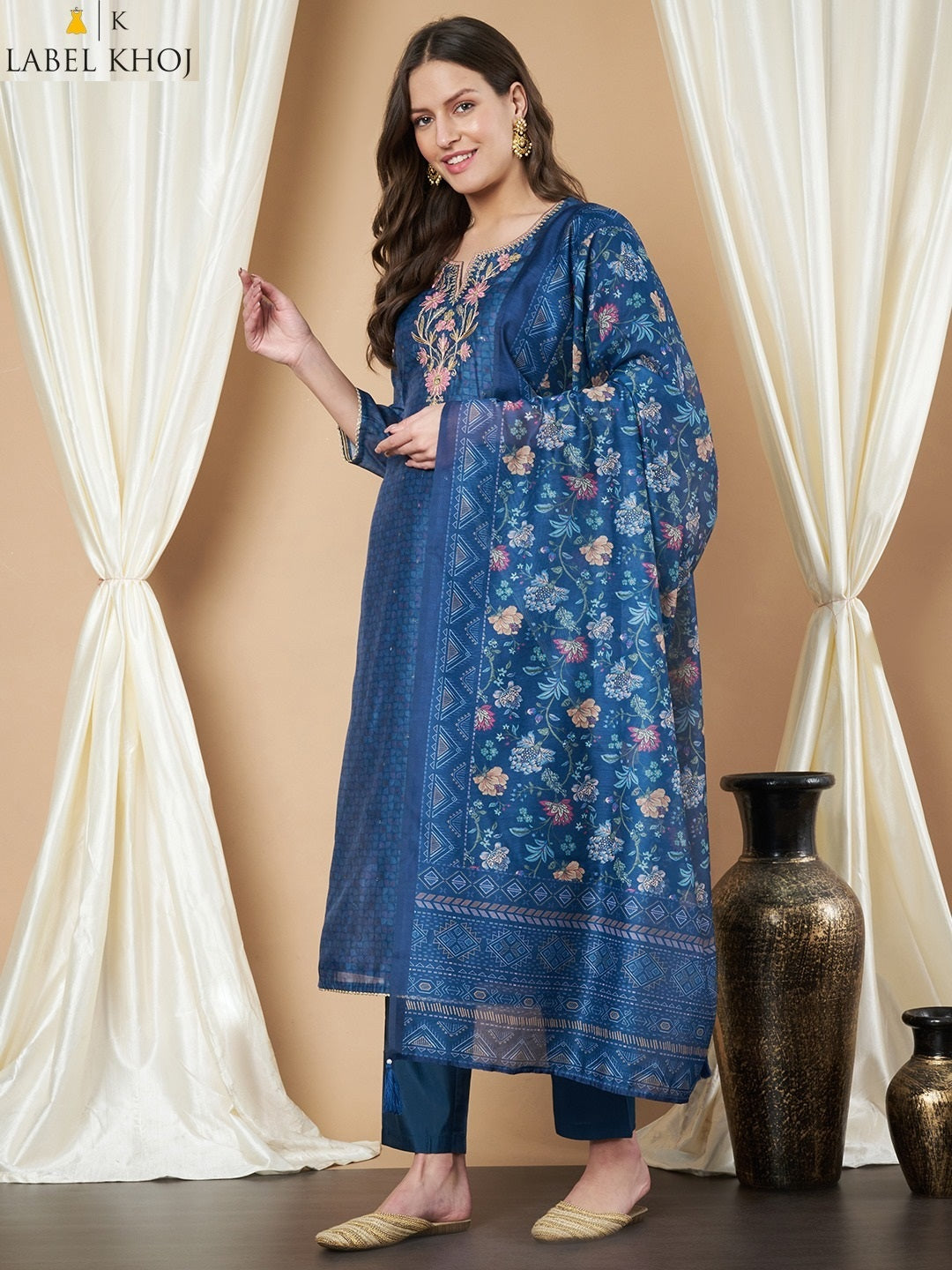 Design 281125 Label Khoj Silk Readymade Pant Style Suits Wholesaler India