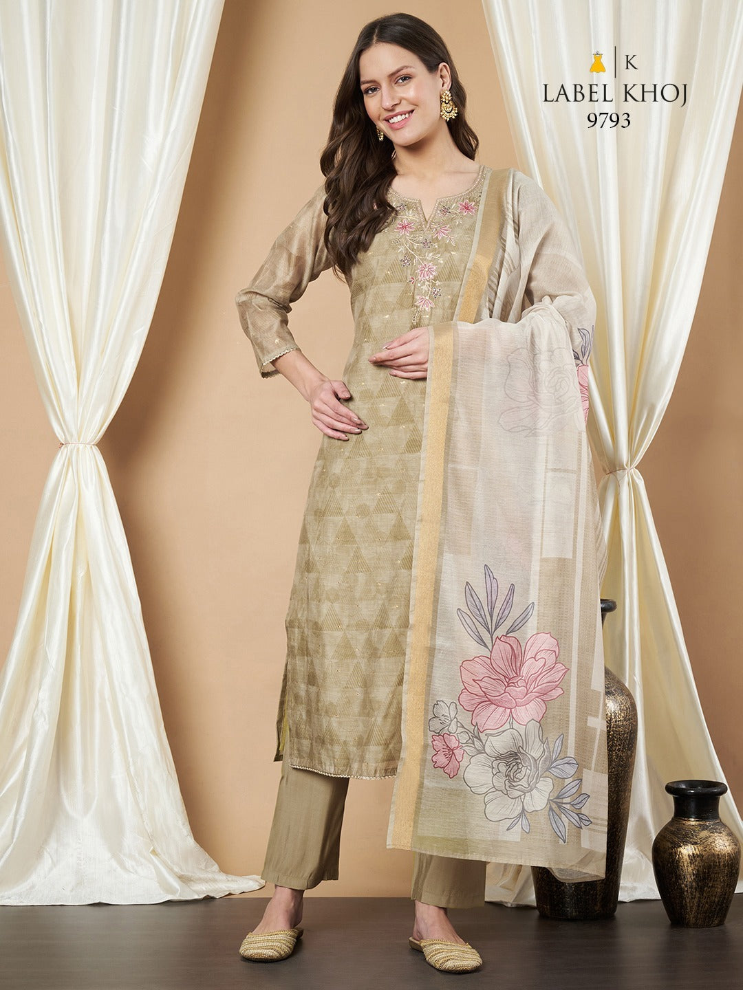 Design 281125 Label Khoj Silk Readymade Pant Style Suits Wholesaler India