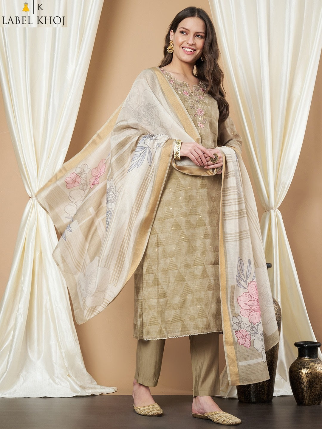 Design 281125 Label Khoj Silk Readymade Pant Style Suits Wholesaler India