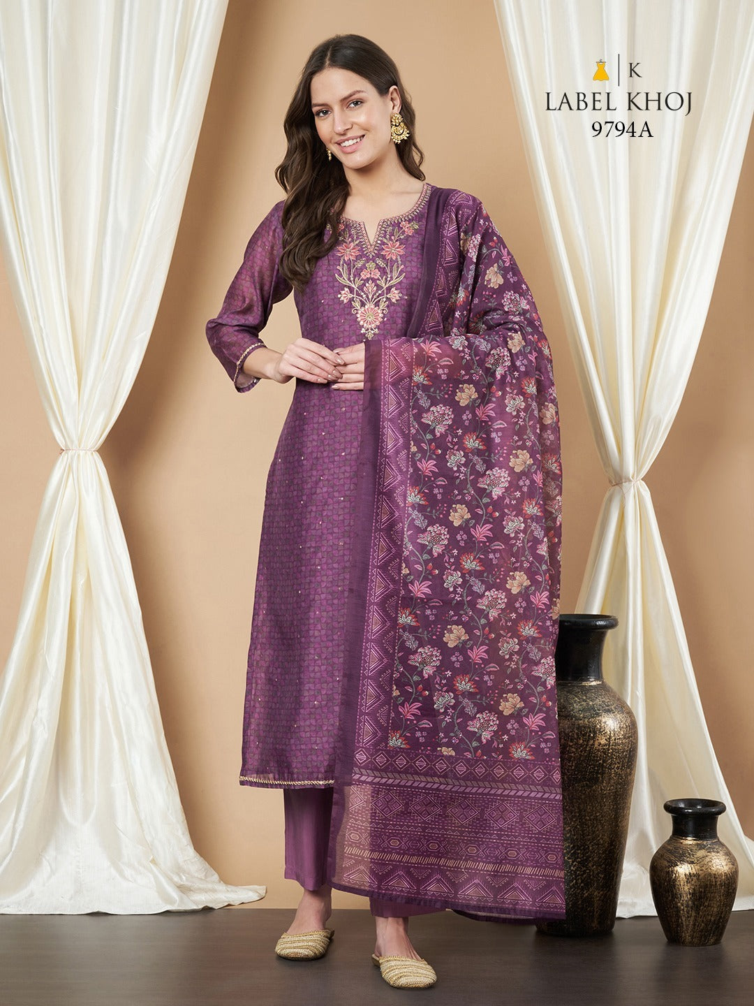 Design 281125 Label Khoj Silk Readymade Pant Style Suits Wholesaler India