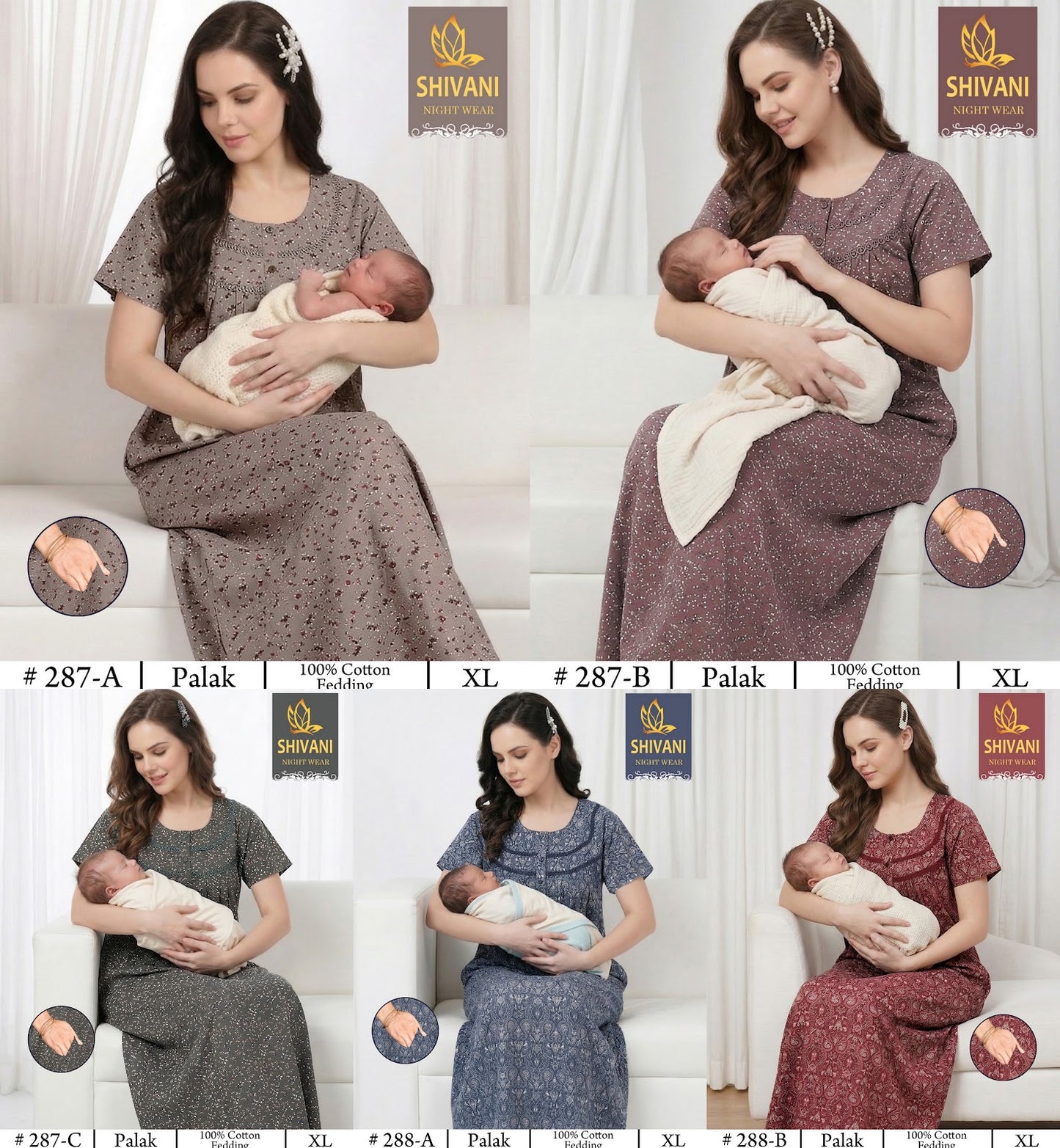 Design 282-295 Shivani Cotton Feeding Night Gown Exporter Gujarat