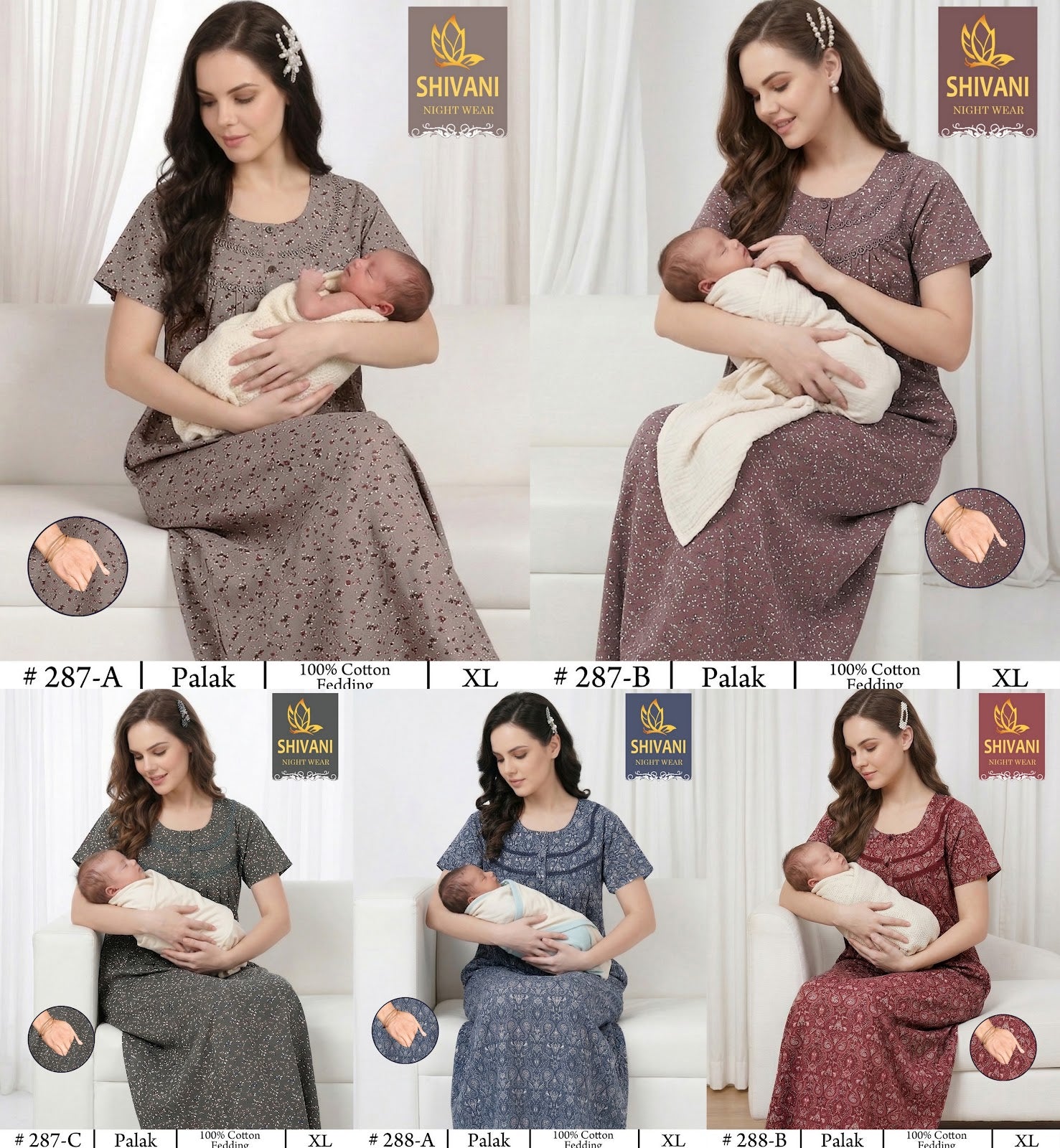 Design 282-295 Shivani Cotton Feeding Night Gown Exporter Gujarat