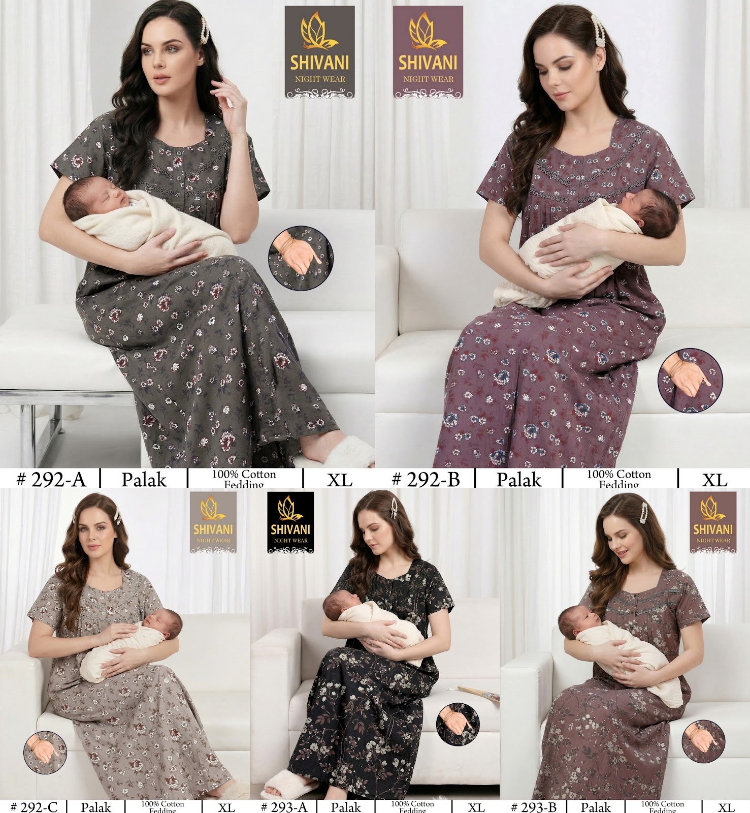 Design 282-295 Shivani Cotton Feeding Night Gown Exporter Gujarat