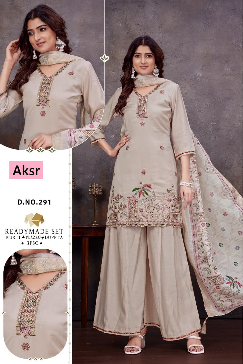 Design 290 To 293 Aksr Roman Silk Readymade Plazzo Style Suits Supplier India