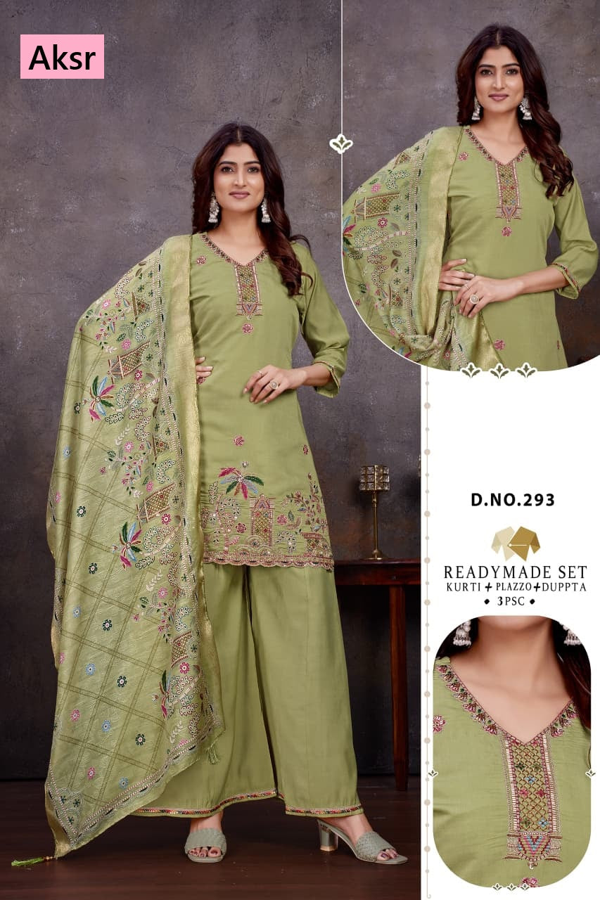 Design 290 To 293 Aksr Roman Silk Readymade Plazzo Style Suits Supplier India