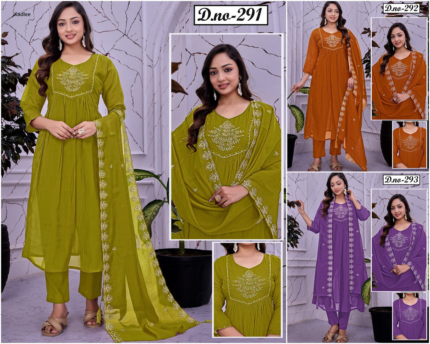 Design 291-293 Kadlee Chanderi Readymade Anarkali Suits Manufacturer Ahmedabad