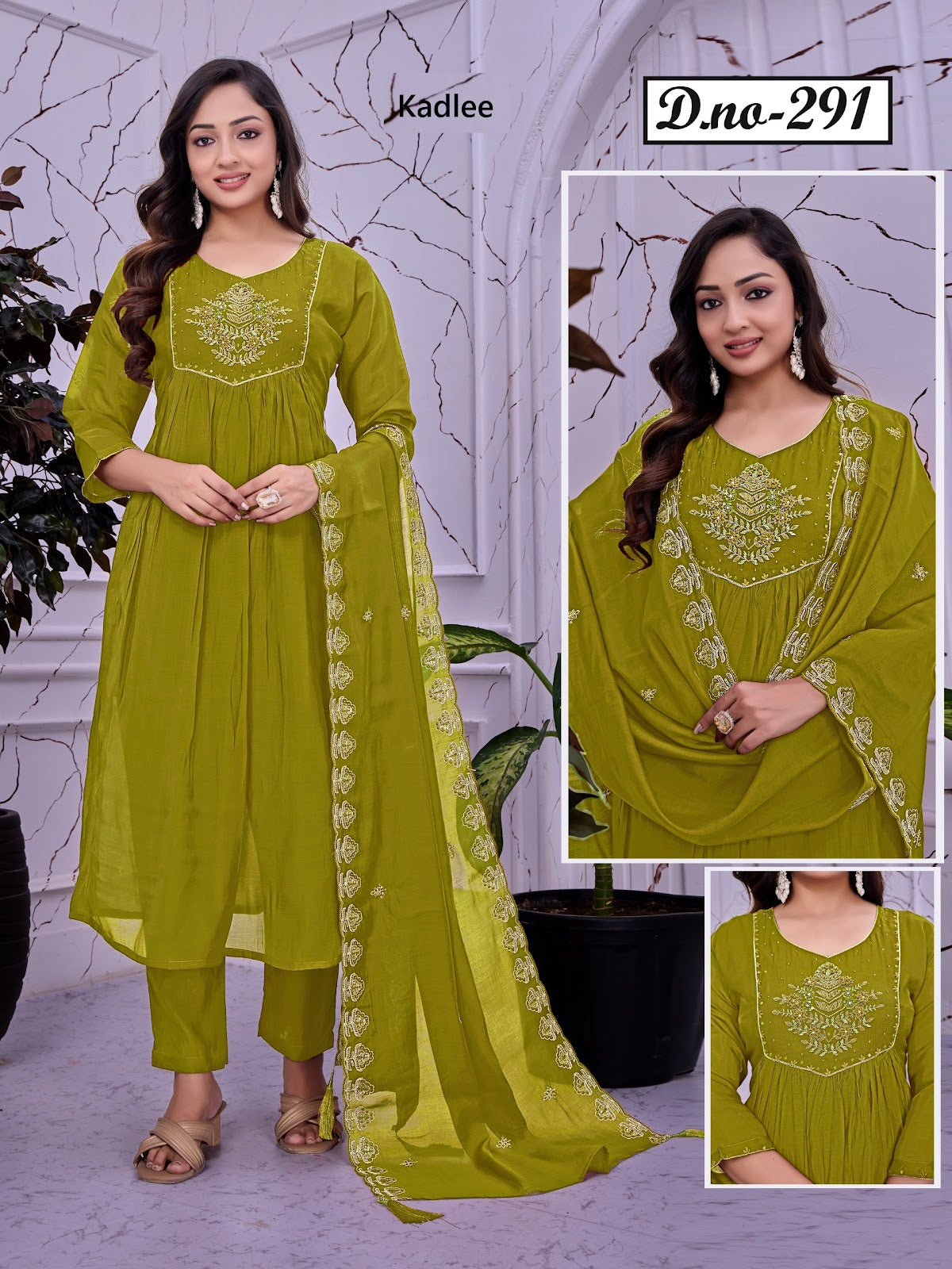 Design 291-293 Kadlee Chanderi Readymade Anarkali Suits Manufacturer Ahmedabad