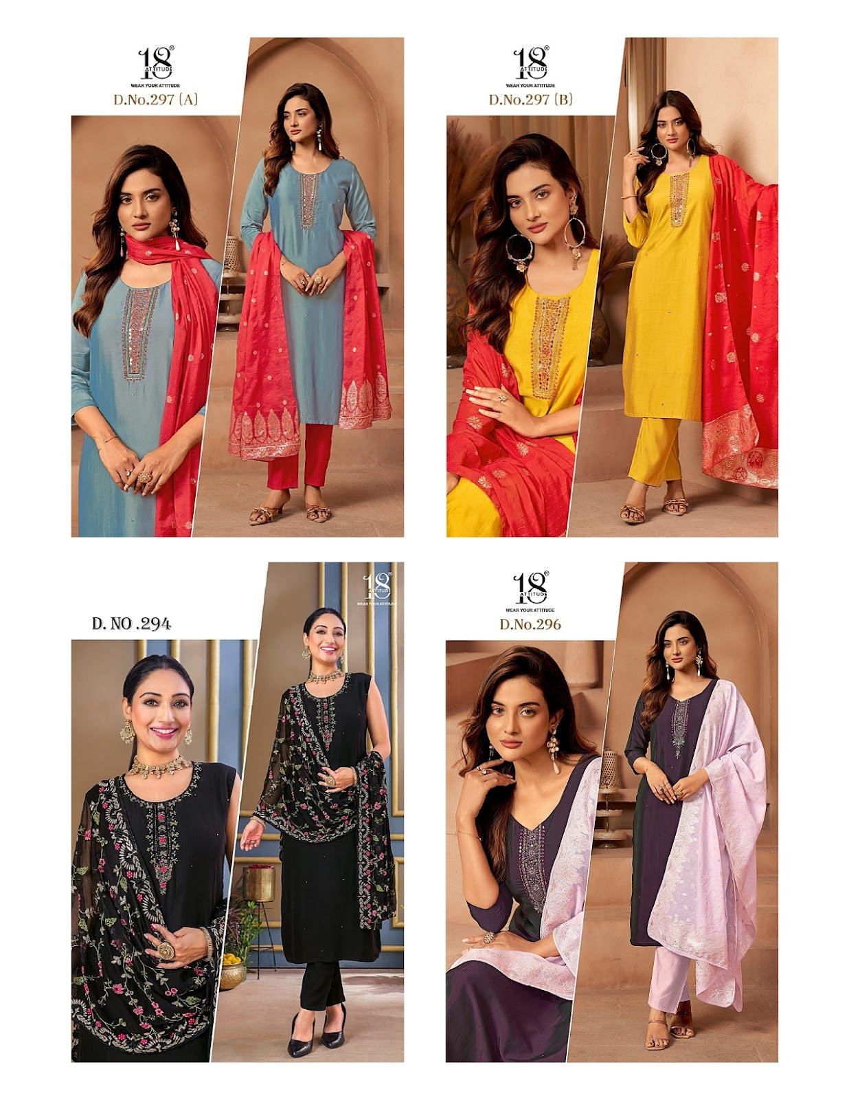 Design 294-297 18 Attitude Readymade Pant Style Suits Supplier Gujarat