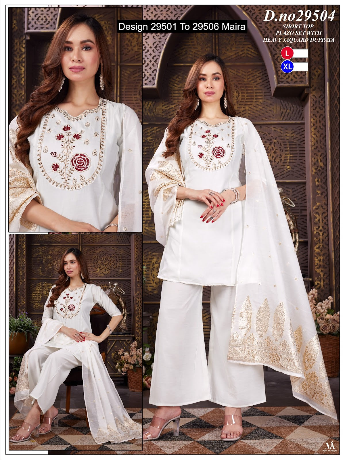 Design 29501 To 29506 Maira Roman Silk Readymade Plazzo Style Suits Manufacturer Ahmedabad
