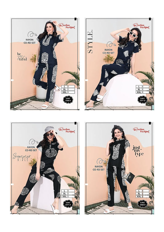 Design 2968-2971 Ruchee Fashion Rayon Co Ord Set Manufacturer India