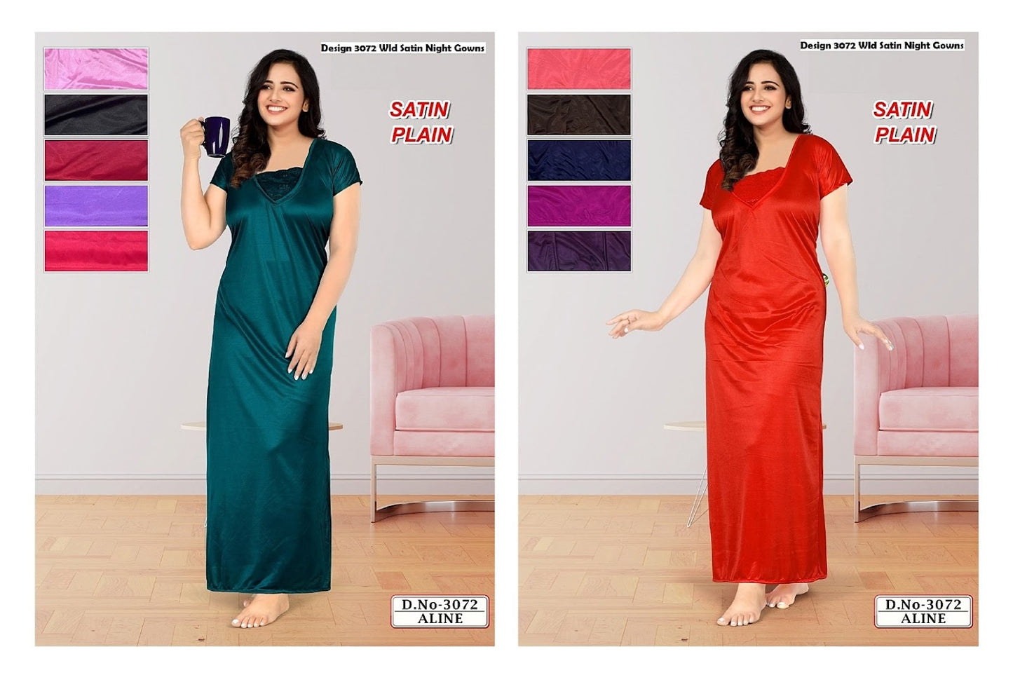 Design 3072 Wld Satin Night Gowns Exporter Ahmedabad