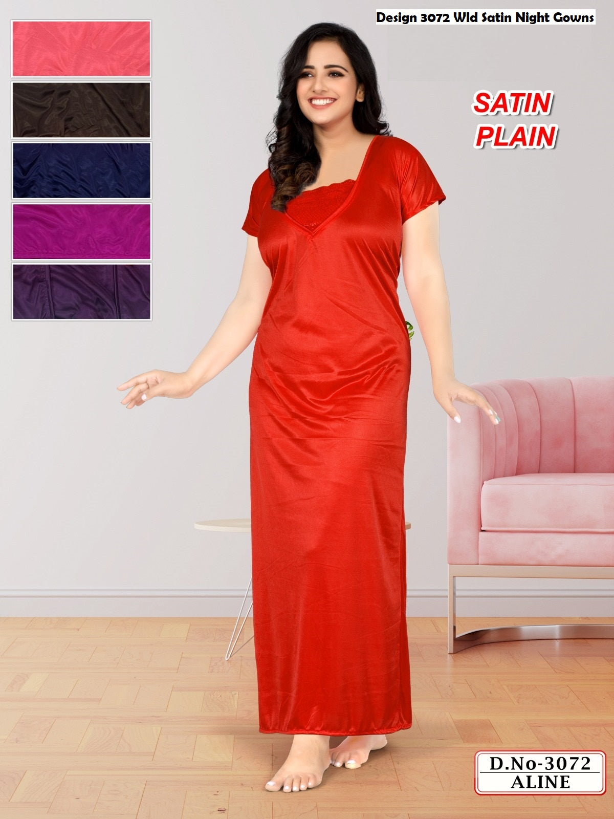 Design 3072 Wld Satin Night Gowns Exporter Ahmedabad