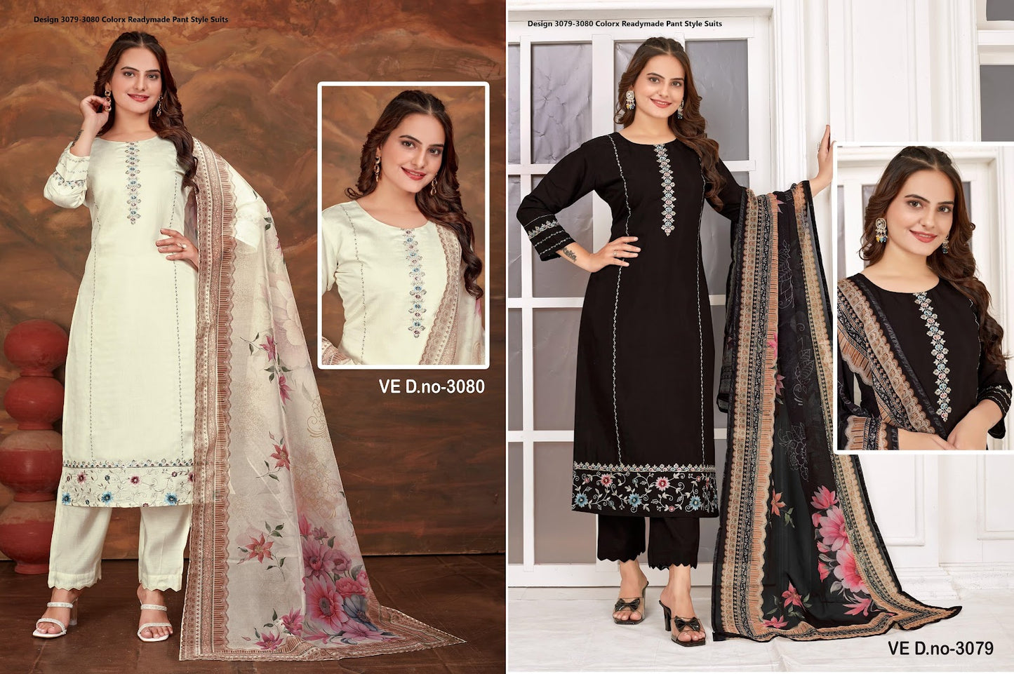 Design 3079-3080 Colorx Roman Readymade Pant Style Suits Wholesaler