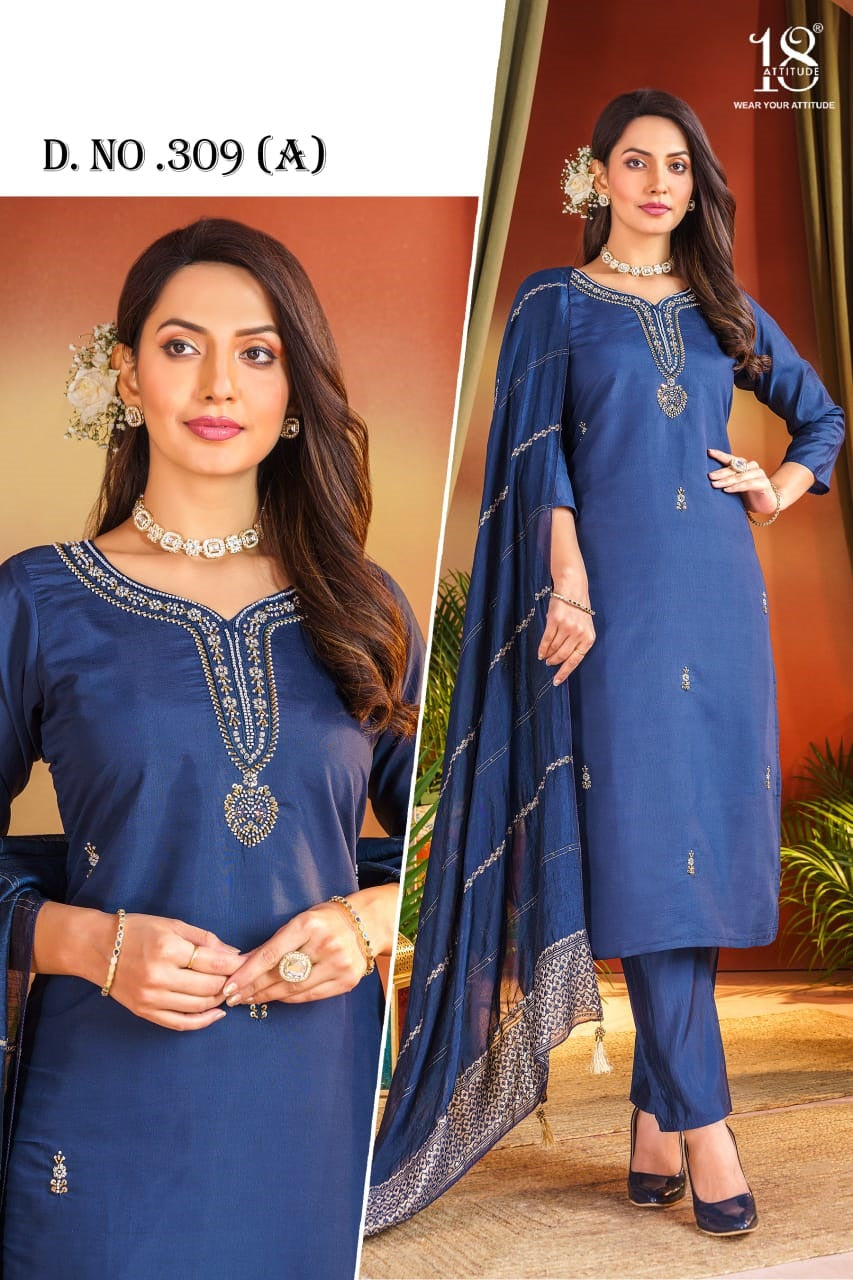 Design 309 18 Attitude Roman Readymade Pant Style Suits Manufacturer India