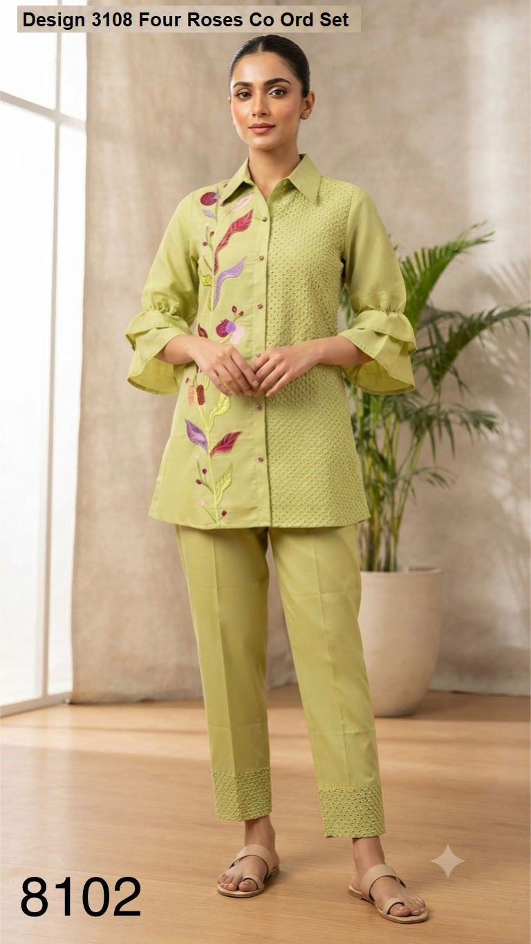 Design 3108 Four Roses Mull Chanderi Co Ord Set Manufacturer