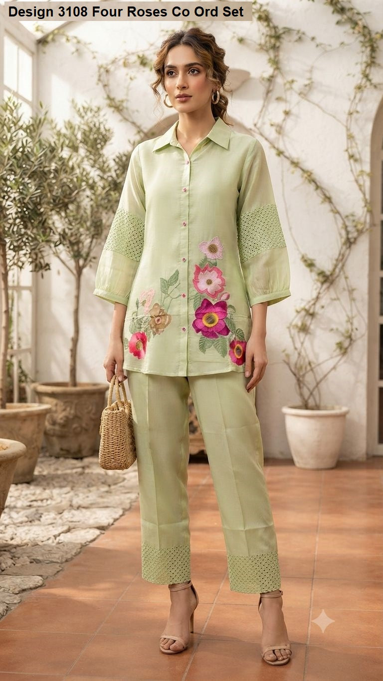 Design 3108 Four Roses Mull Chanderi Co Ord Set Manufacturer