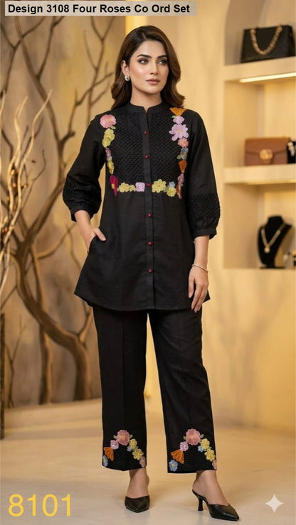 Design 3108 Four Roses Mull Chanderi Co Ord Set Manufacturer