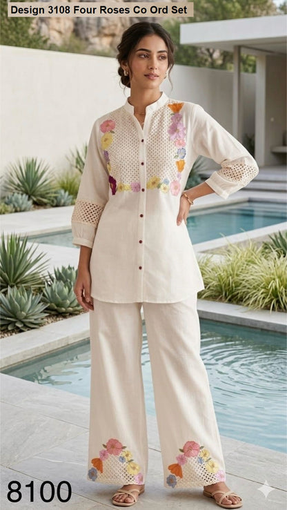 Design 3108 Four Roses Mull Chanderi Co Ord Set Manufacturer
