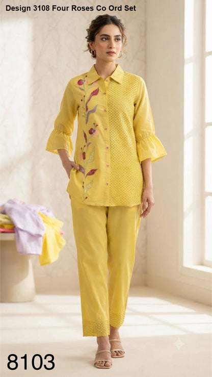 Design 3108 Four Roses Mull Chanderi Co Ord Set Manufacturer