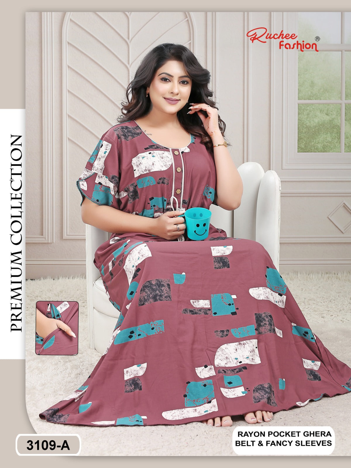 Design 3109-3113 Ruchee Fashion Rayon Night Gowns Supplier