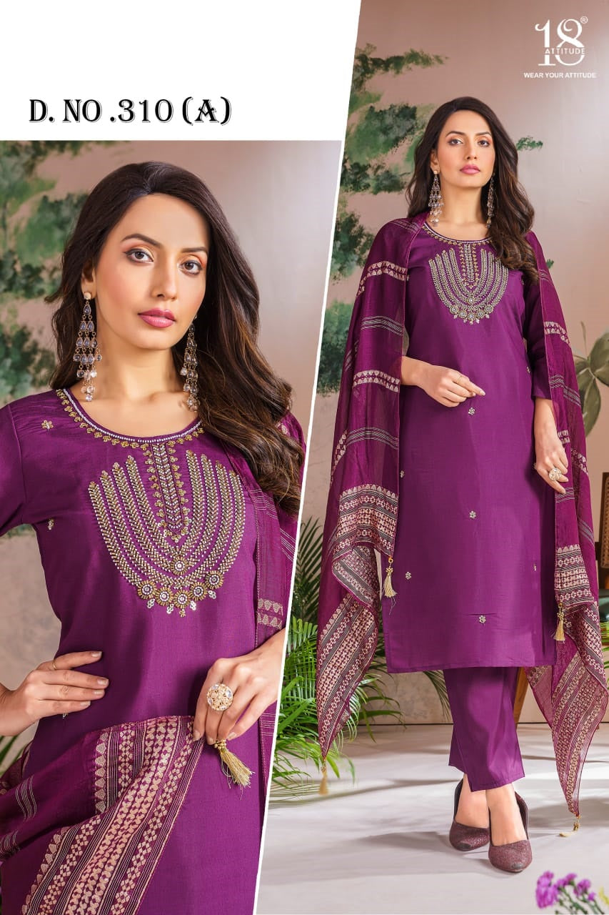 Design 310 18 Attitude Roman Readymade Pant Style Suits Wholesale Price