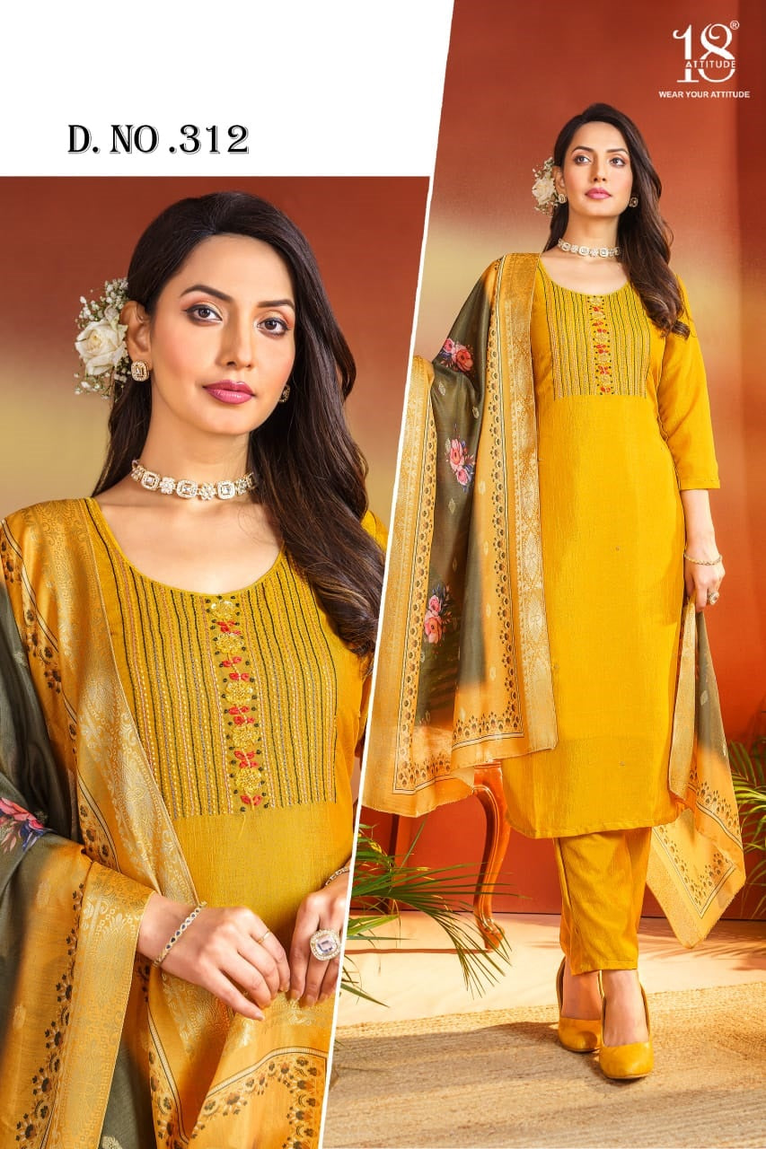 Design 312 18 Attitude Vichitra Readymade Pant Style Suits Wholesaler Ahmedabad