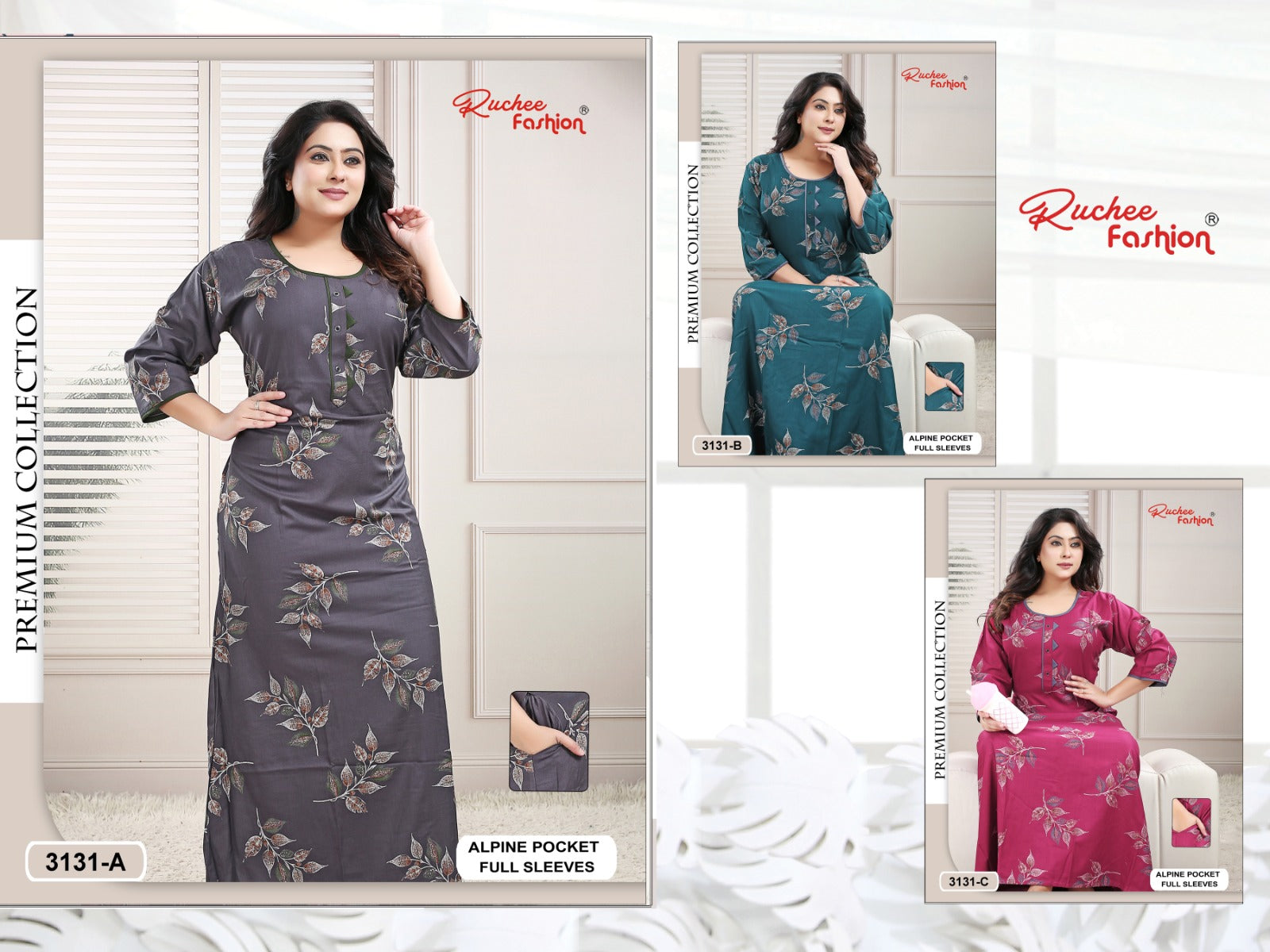 Design 3131 To 3140 Ruchee Fashion Alpine Night Gowns Manufacturer Gujarat