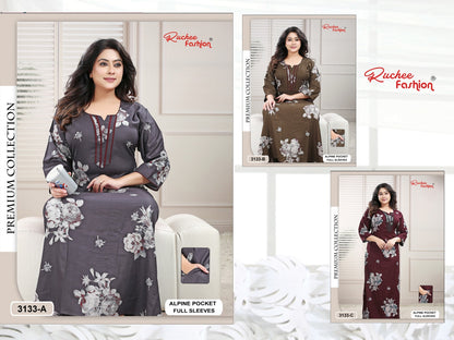 Design 3131 To 3140 Ruchee Fashion Alpine Night Gowns Manufacturer Gujarat