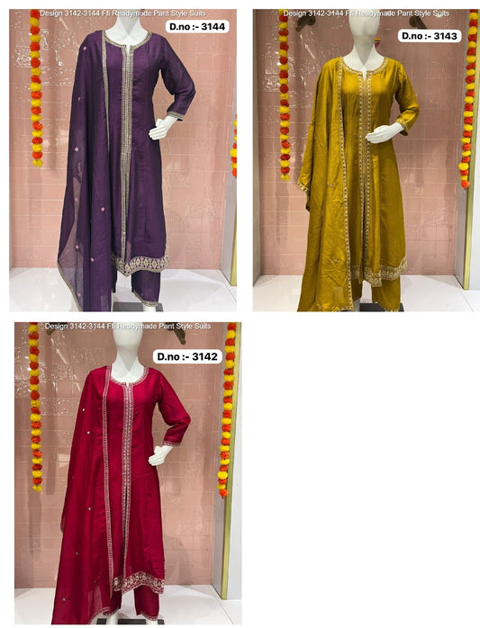 Design 3142-3144 Ffi Vichitra Readymade Pant Style Suits Wholesaler