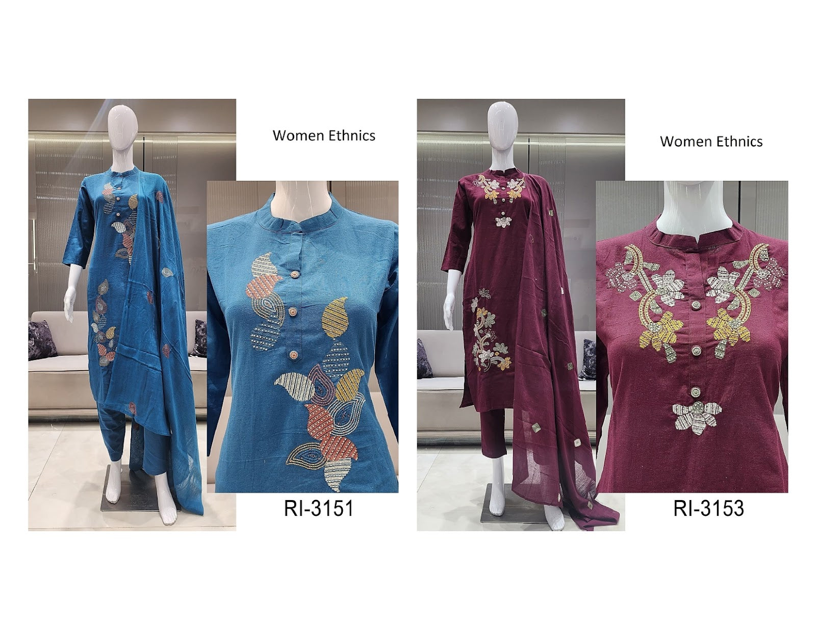 Design 3151-3153 Women Ethnics Soft Cotton Readymade Pant Style Suits Wholesale Rate