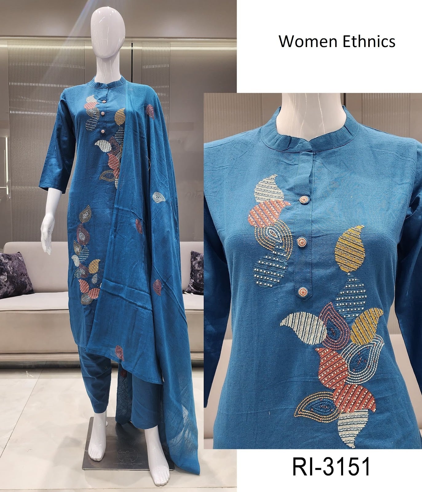 Design 3151-3153 Women Ethnics Soft Cotton Readymade Pant Style Suits Wholesale Rate