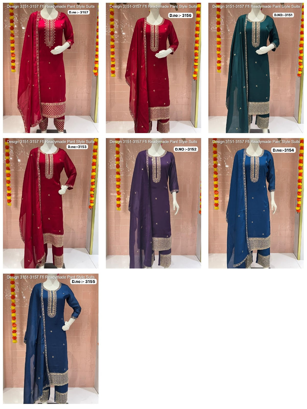 Design 3151-3157 Ffi Vichitra Readymade Pant Style Suits Wholesale Rate