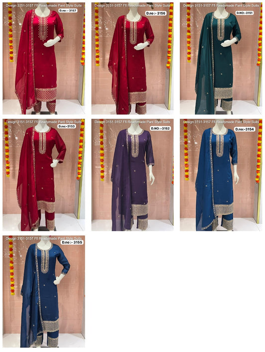 Design 3151-3157 Ffi Vichitra Readymade Pant Style Suits Wholesale Rate