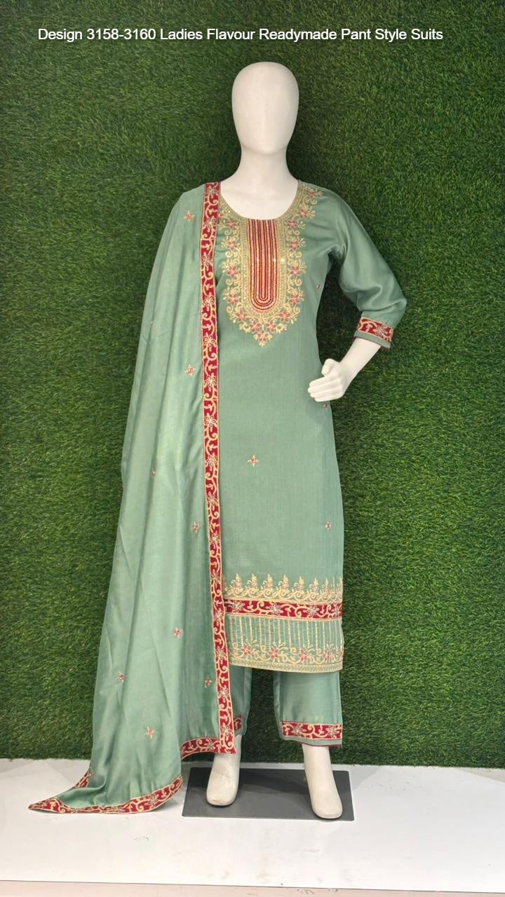 Design 3158-3160 Ladies Flavour Vichitra Readymade Pant Style Suits Manufacturer