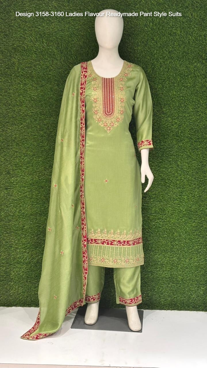 Design 3158-3160 Ladies Flavour Vichitra Readymade Pant Style Suits Manufacturer