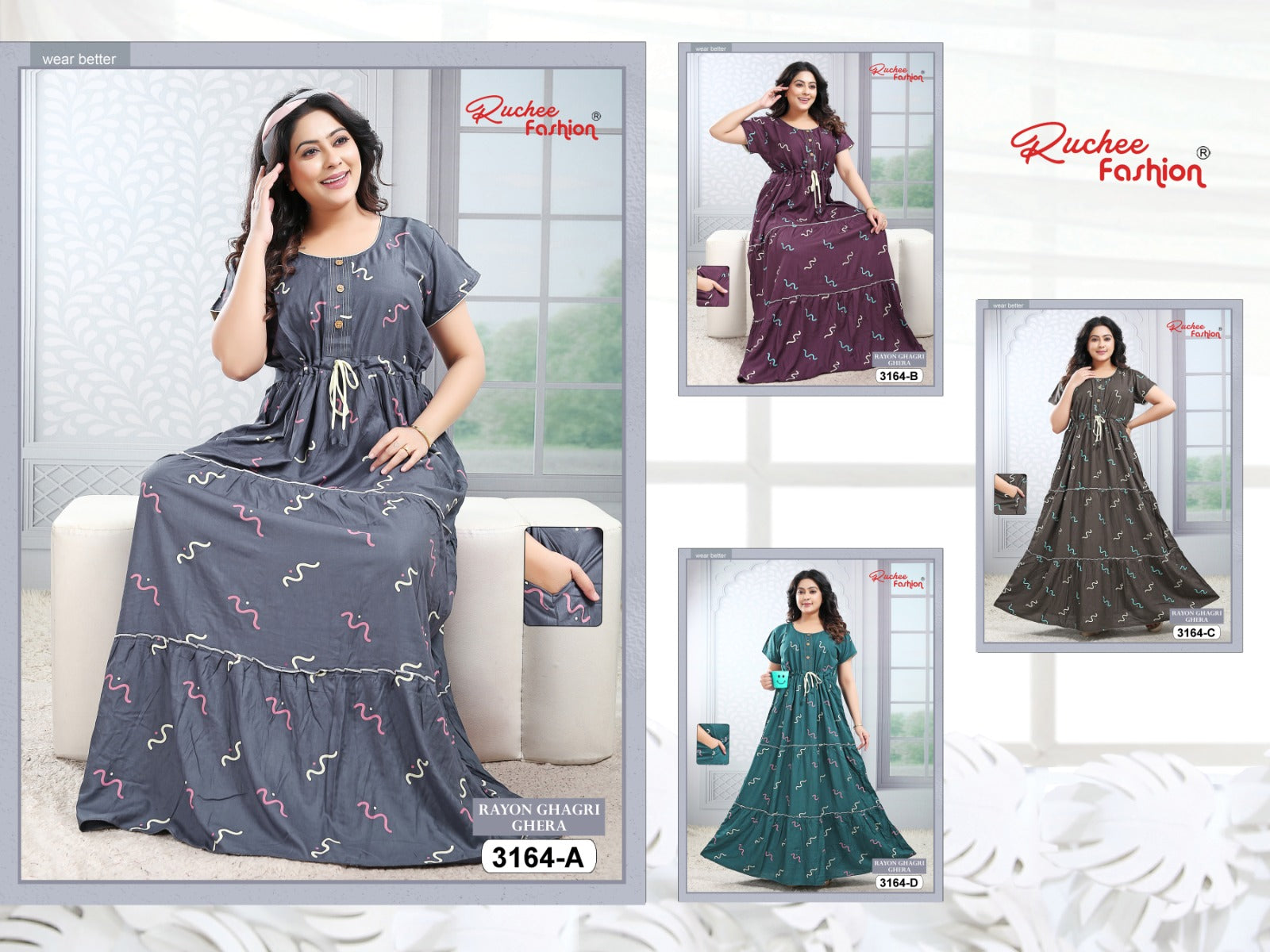 Design 3163 To 3167 Ruchee Fashion Rayon Night Gowns Exporter India
