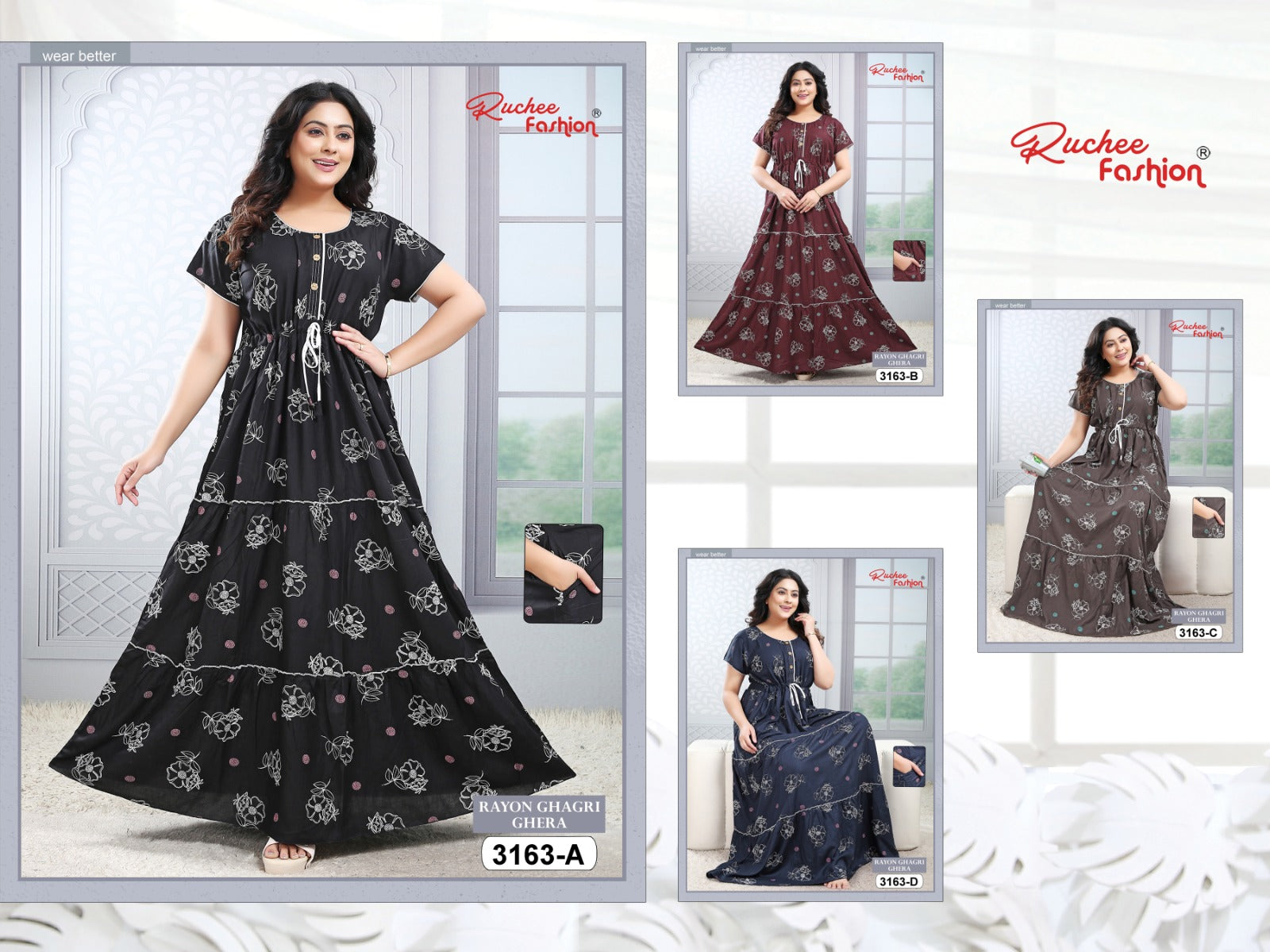 Design 3163 To 3167 Ruchee Fashion Rayon Night Gowns Exporter India