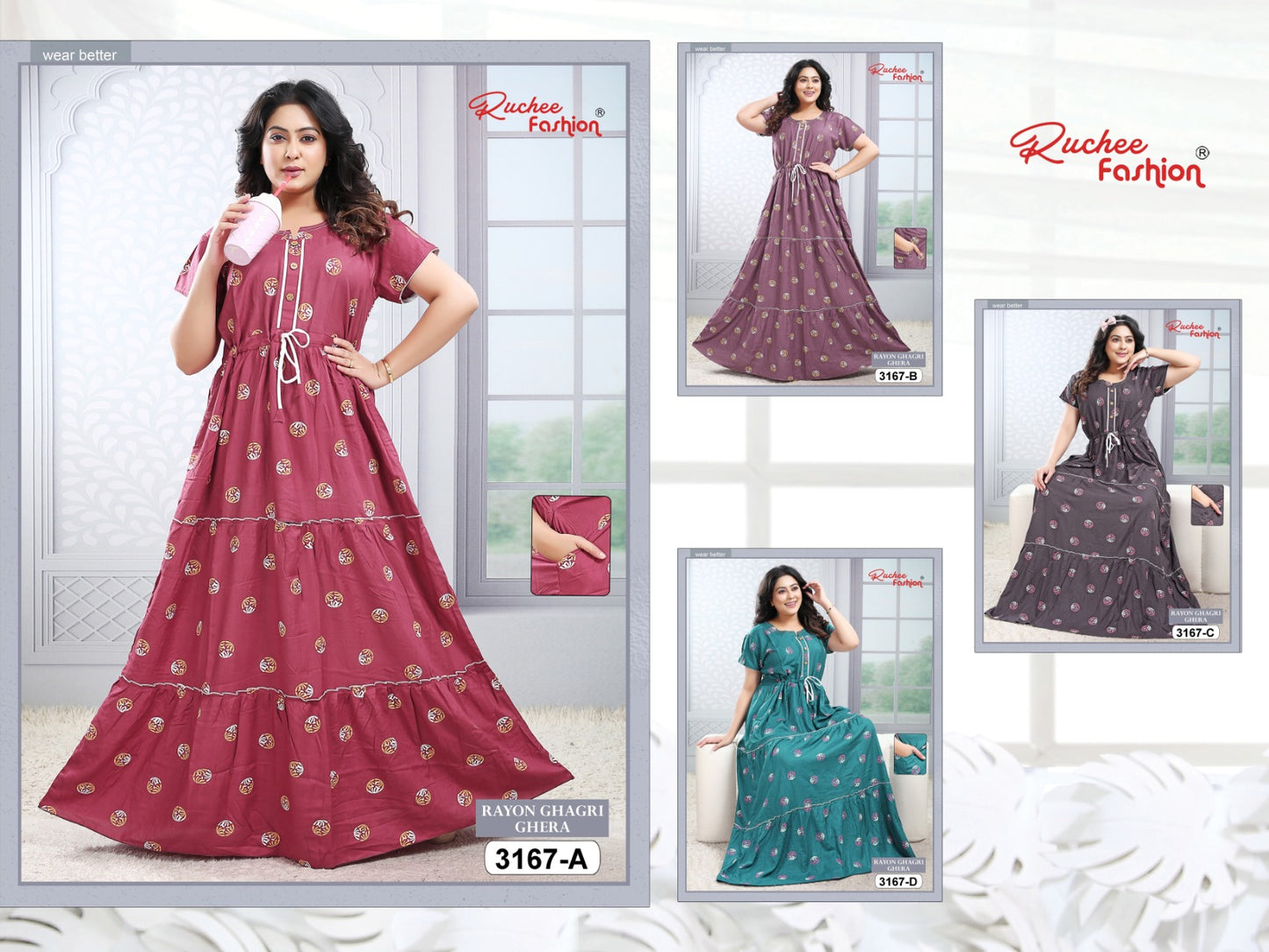 Design 3163 To 3167 Ruchee Fashion Rayon Night Gowns Exporter India