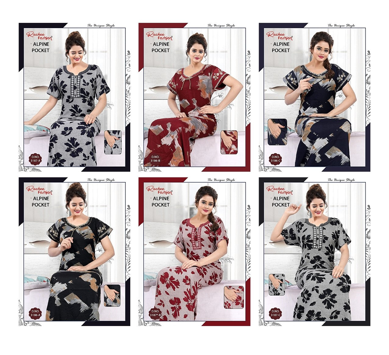 Design 3186-3187 Ruchee Fashion Alpine Night Gowns Manufacturer India