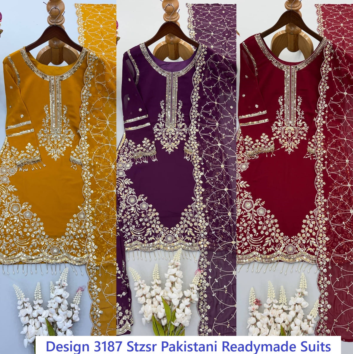 Design 3187 Stzsr Fox Georgette Pakistani Readymade Suits Manufacturer India