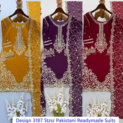 Design 3187 Stzsr Fox Georgette Pakistani Readymade Suits Manufacturer India