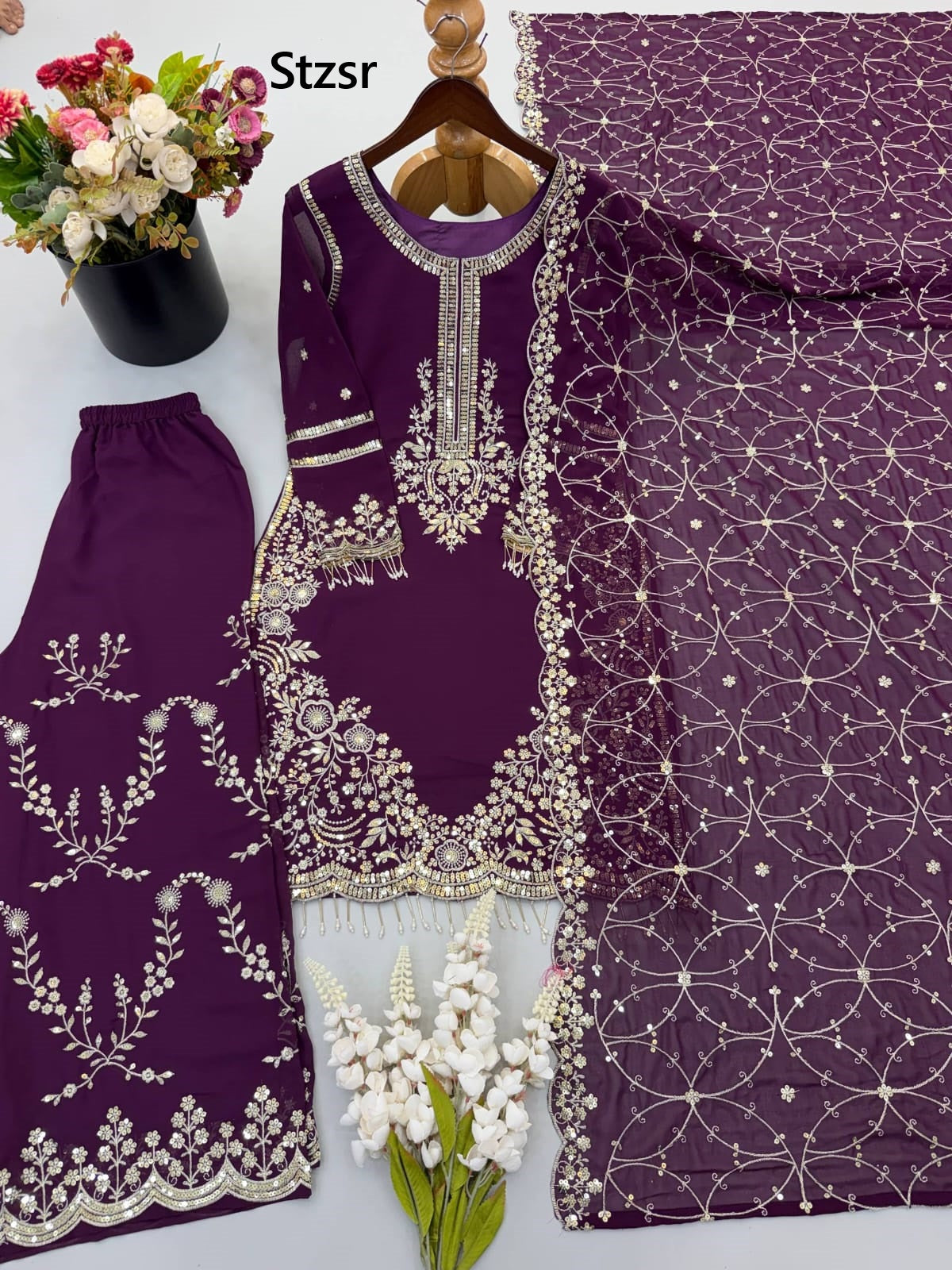 Design 3187 Stzsr Fox Georgette Pakistani Readymade Suits Manufacturer India