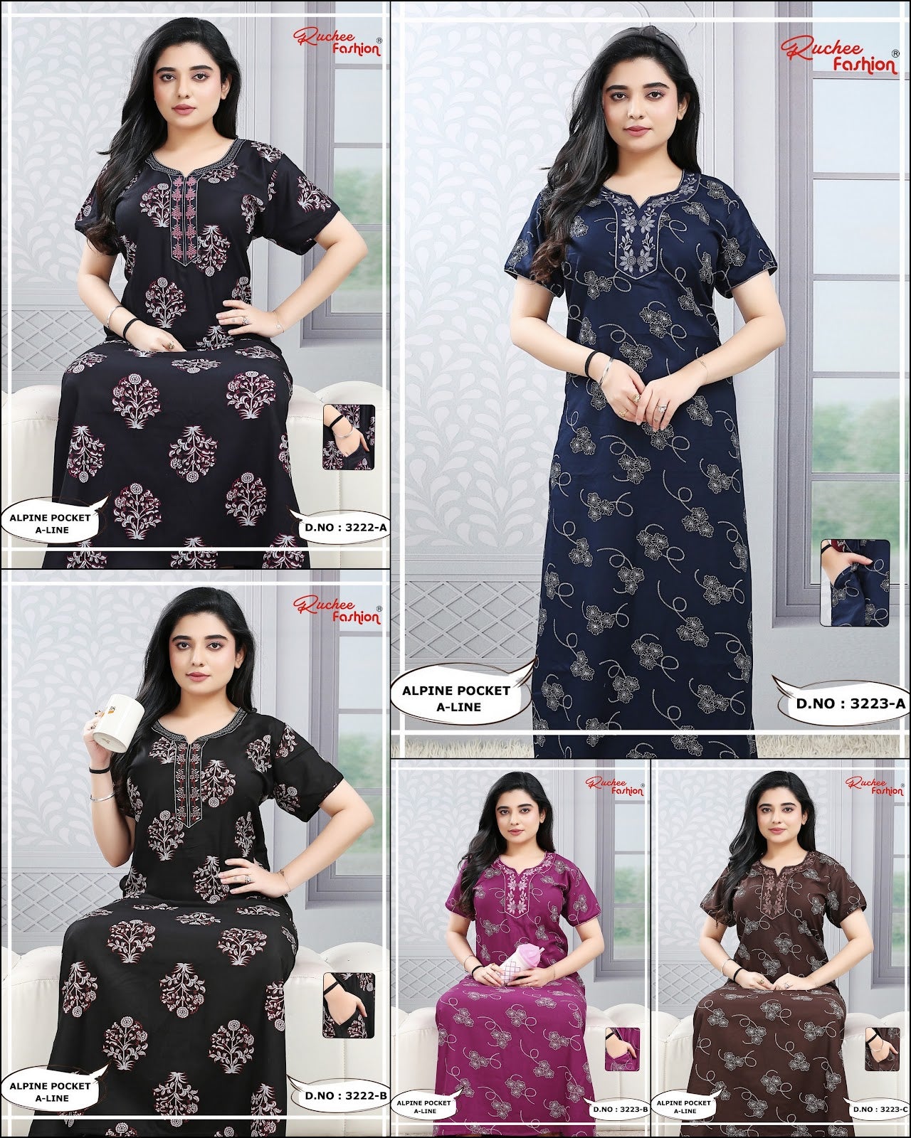 Design 3222-3246 Ruchee Fashion Alpine Night Gowns Wholesaler India