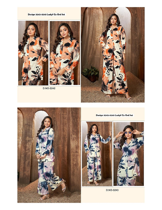 Design 3242-3243 Ladyf Rayon Co Ord Set Wholesale Price