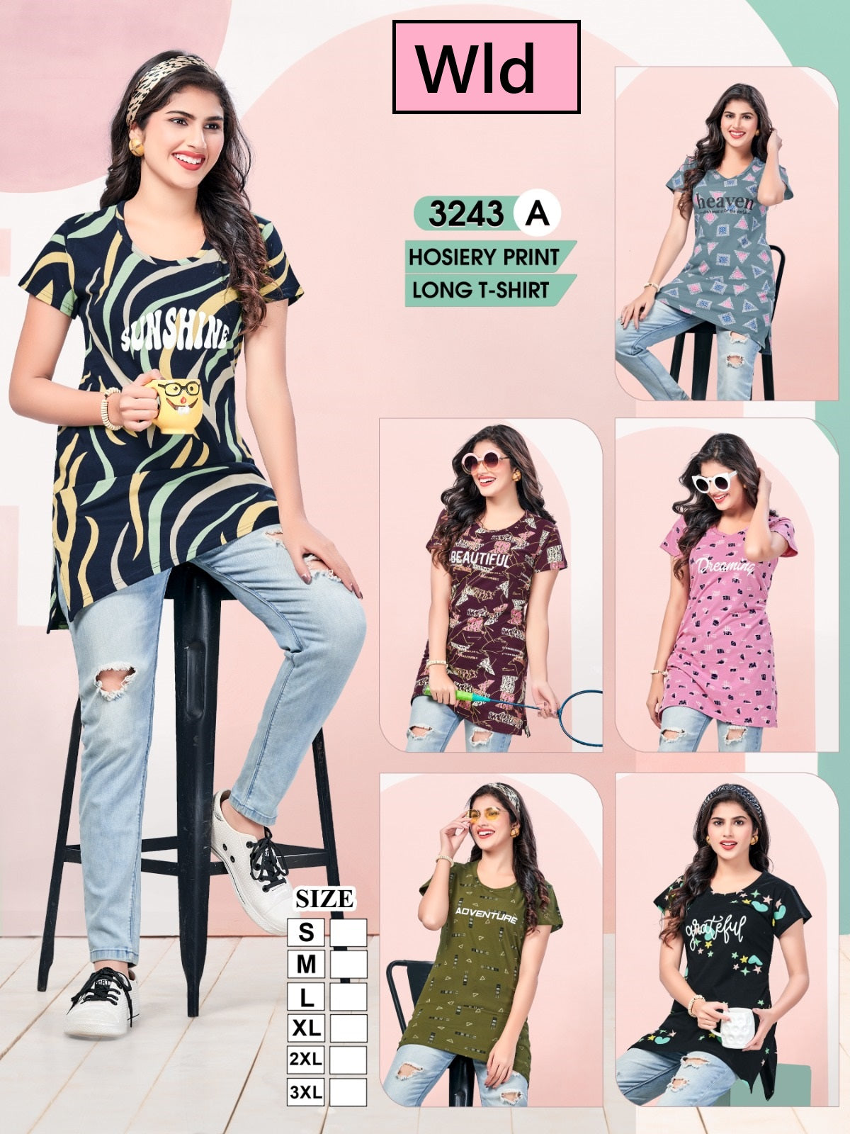 Design 3243-3334 Wld Cotton Women Long Tshirt Manufacturer Ahmedabad