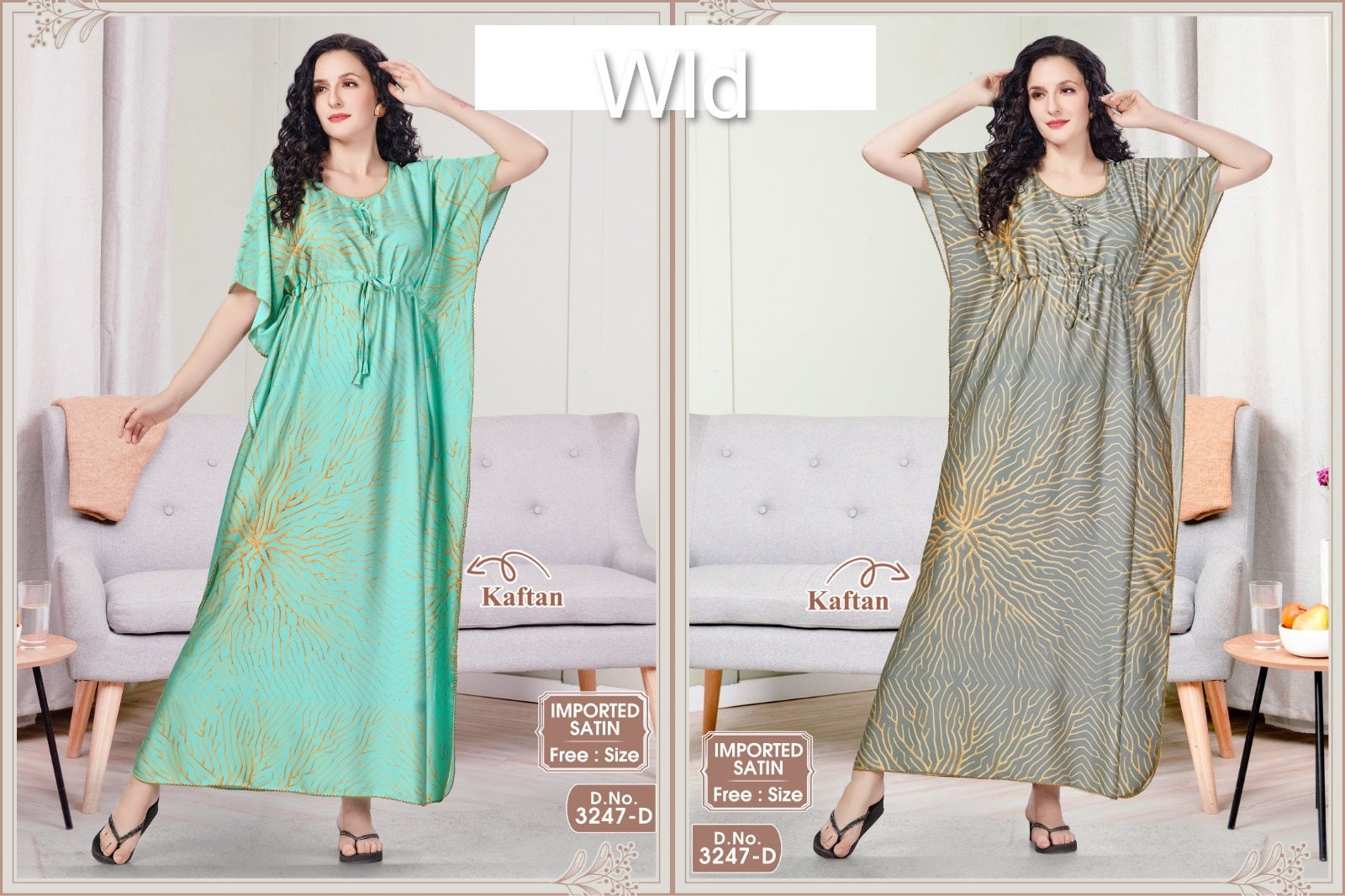 Design 3247 Wld Imported Kaftan Nighty Wholesale Rate