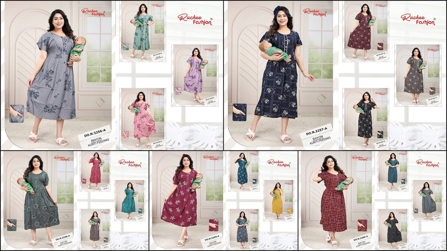 Design 3256-3270 Ruchee Fashion Rayon Feeding Kurtis Exporter Gujarat