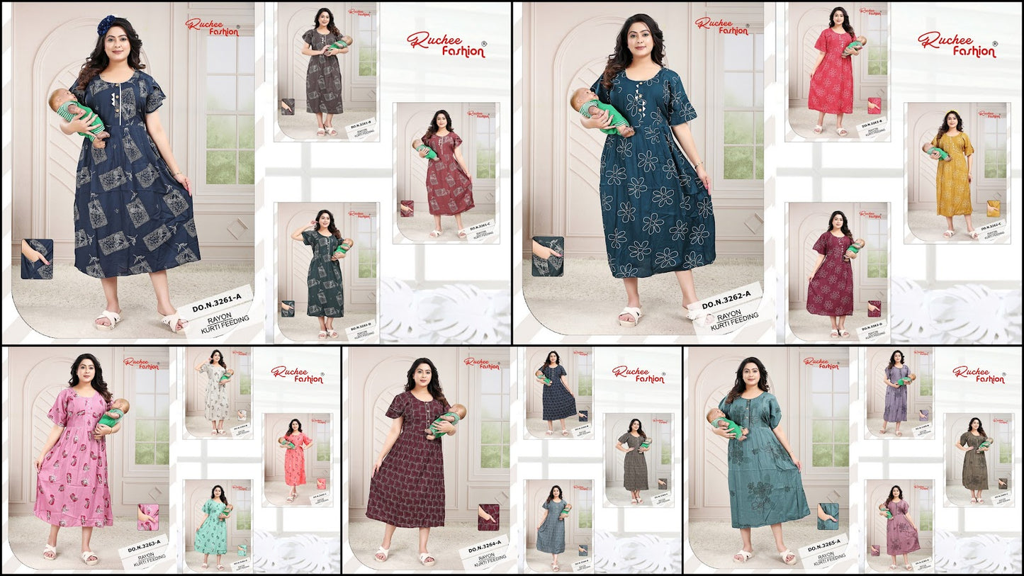 Design 3256-3270 Ruchee Fashion Rayon Feeding Kurtis Exporter Gujarat